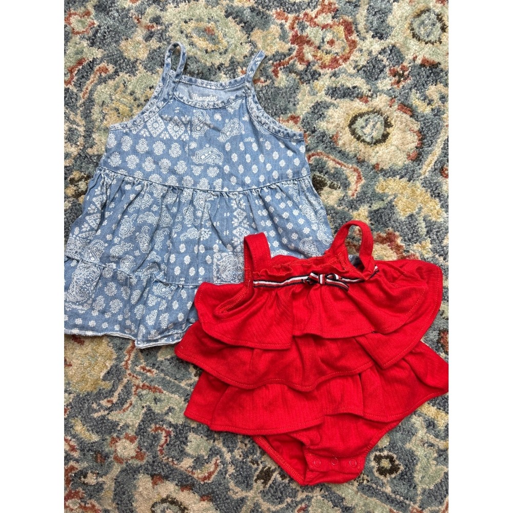 Tommy Hilfiger Wrangler Dress Romper Bundle Baby Girl 6-9M Red Blue